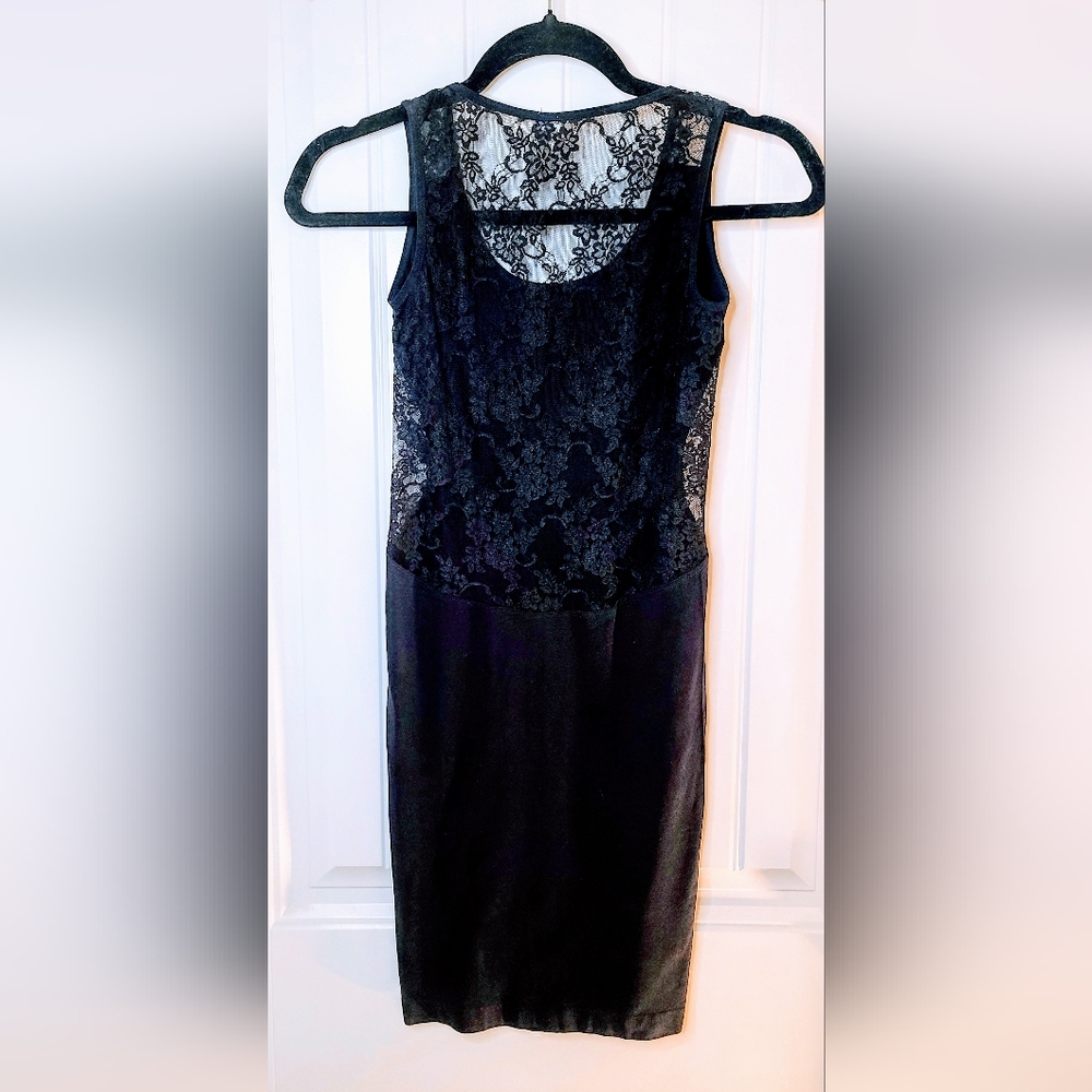 Black fitted Midi Dress with Lace Back S/M - Picture 4 of 6